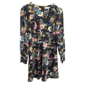Loft Womens Paisley Long Sleeve Dress sz 2 Multicolor Knee Length Fit and Flareh